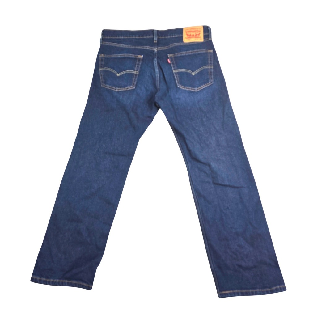 Levi's 505 Regular Fit Jeans Mens 36x30 Dark Wash Blue Stretch Denim Whiskering